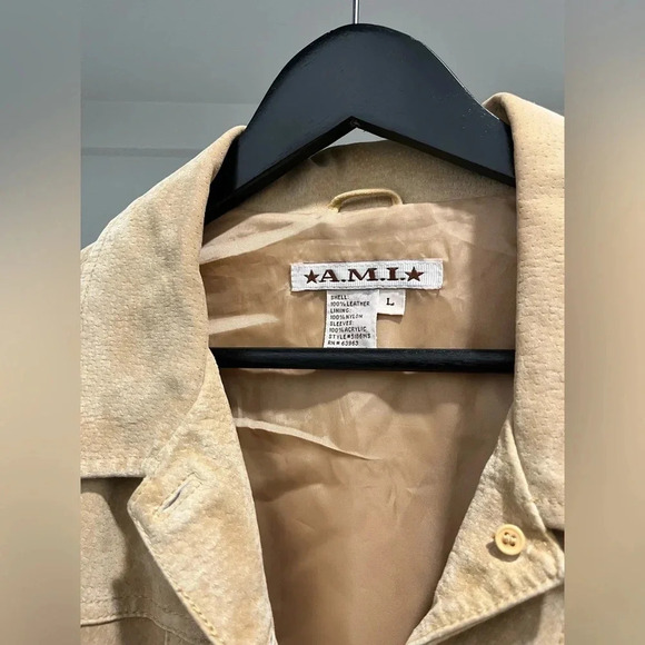 Vintage A.M.I. Women’s lined Tan Leather Suede Jacket Knit Sleeves size large - Picture 4 of 7